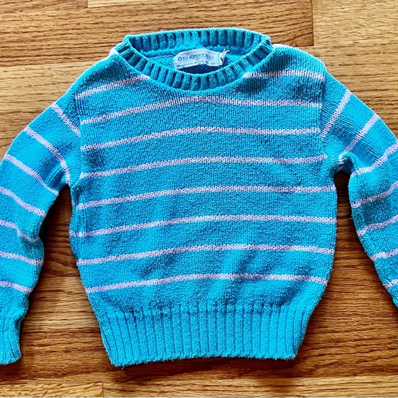 Vintage Oshkosh B’Gosh Girls Teal/Pink Striped Sweater 1980s Size 3T Made in USA - Picture 1 of 3